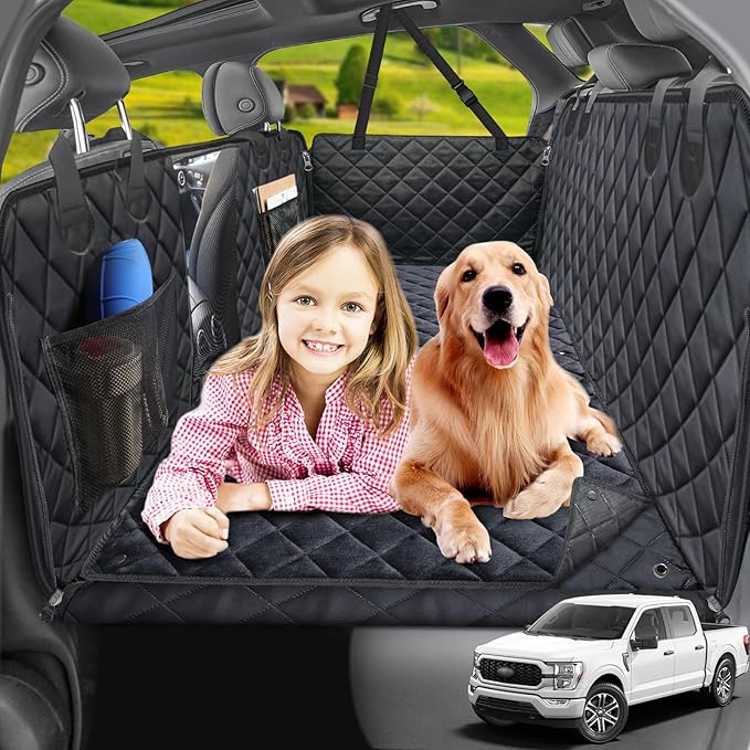 URPOWER 2026 Upgraded Back Seat Extender for Dogs - Large Hard Bottom Dog Car Seat Cover Holds 550lbs, Waterproof Dog Hammock Pet Bed with High-Density Foam Non-Slip Backseat Protector