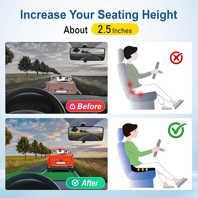 Car Seat Cushion: Ergonomic Memory Foam Cushion for Driving and Long Drives, for Sciatica and Back Pain, Seat Pillow for Car, Truck, Office Chair, Home, Wheelchair- Black