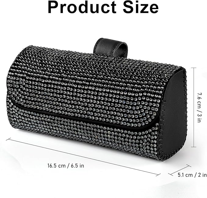 Accmor Bling Sunglasses Holder for Car Sun Visor, Sparkling Auto Glasses Clip Case Eyeglasses Protective Box, PU Leather Car Sunglass Storage Organizer for Truck, SUV, RV (Black Crystal)