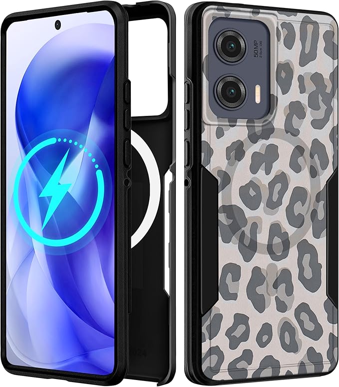 for Moto Edge 2024 Case - Compatible with MagSafe Women Girls Cute Magnetic Protective Phone Cover Cool Fun Unique Leopard Heavy Duty Shockproof Design for Motorola Moto Edge 2024 Cases