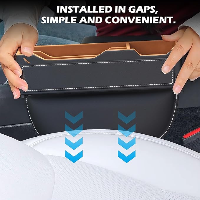 2-Pack Black Obsidian Car Seat Gap Filler - Premium Leather Wrapped Wood Organizer with Flocked Finish Universal Fit for Car SUV Truck Anti-Drop Console Side Storage Interior Accessories