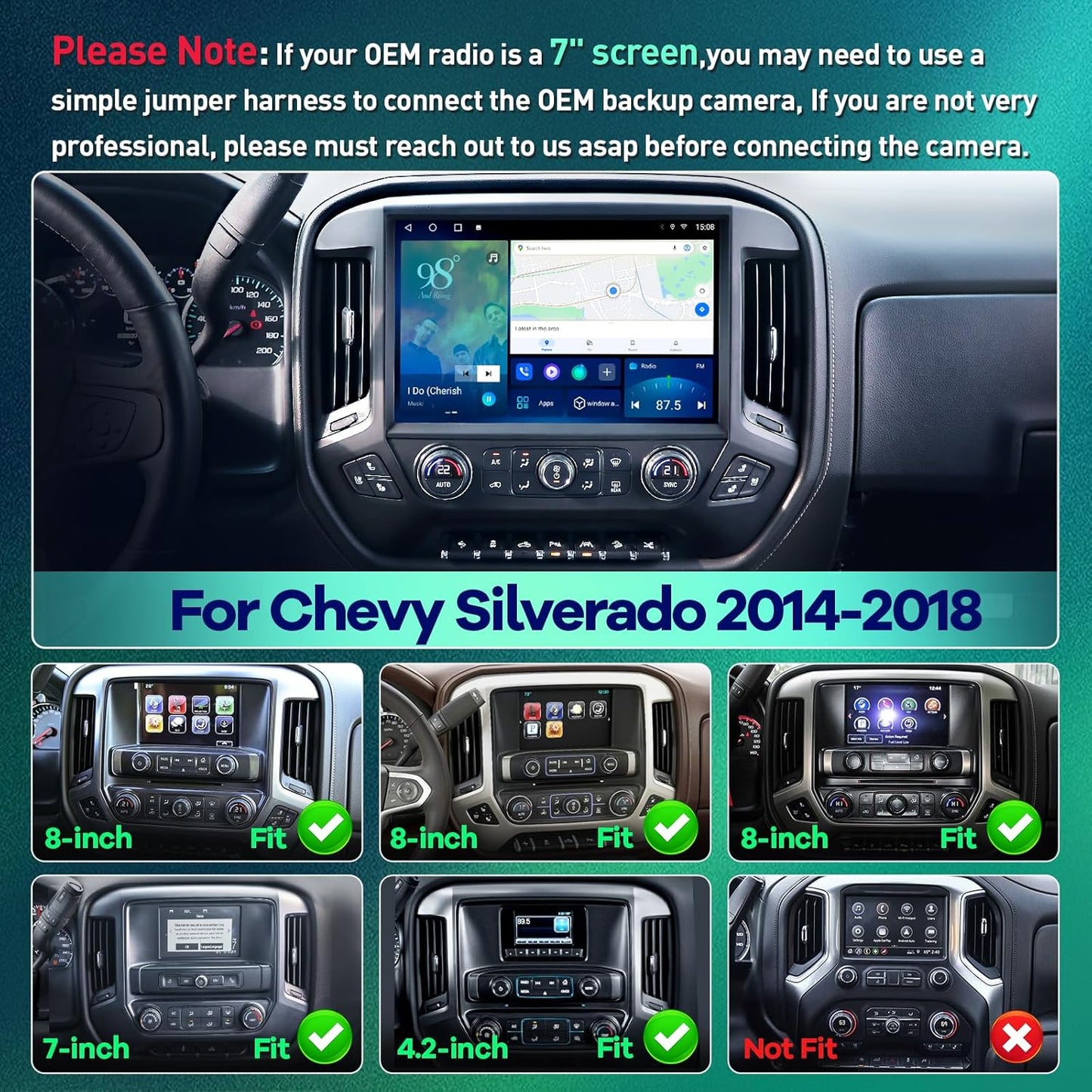 13.1" 8Core 8+128G Car Radio for Chevy Silverado GMC Sierra 2014-2018,5Ghz WiFi Android 12 2K Screen Radio Wireless CarPlay Android Auto BT DSP 48EQ Backup Camera Mic,Black