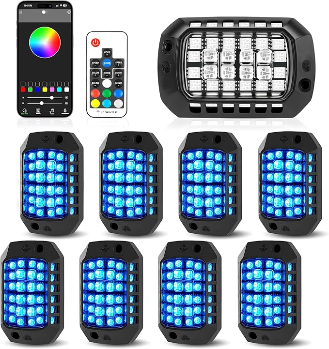 8 Pods 36 LEDs RGB Rock Lights Compatible with 12V Trucks Jeep UTV SUV ATV Boat Golf Cart,Waterproof, Multi-Color App/Remote Control Underglow Lights with Music Mode Plug and Play Easy Installation