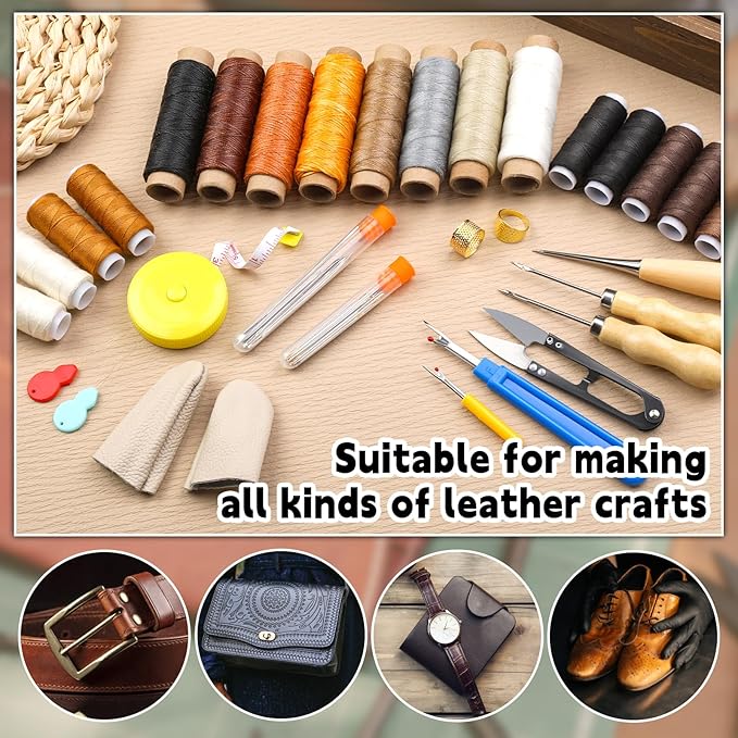 Morfen Upholstery Repair Kit, 71 Pcs Leather Sewing Kit, Leather Stitching Kit with Upholstery Thread, 3 Sewing Awl, Hand Sewing Stitching Needles, for Carseat Sofa Craft DIY