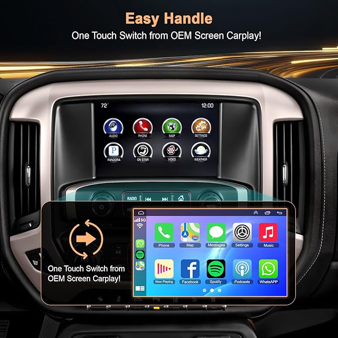 Wireless Carplay Android Auto Adapter Decoder Box for Cadillac, Buick, Chevrolet, GMC 2014-2020, Carplay Retrofit Kit, Support Mirrorlink, Reverse Camera