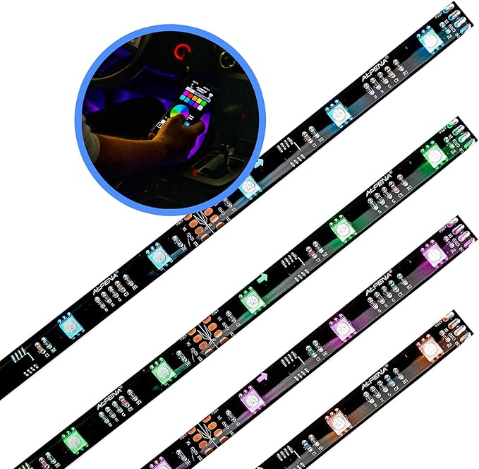 Alpena - FloGlo Interior Bluetooth LED Strip Lights for Cars, Flowing Ambient Lighting Car Interior Stips, Multi-Colored Car Interior Lights, Comes with Downloadable App for Custom Presets, 48 inches