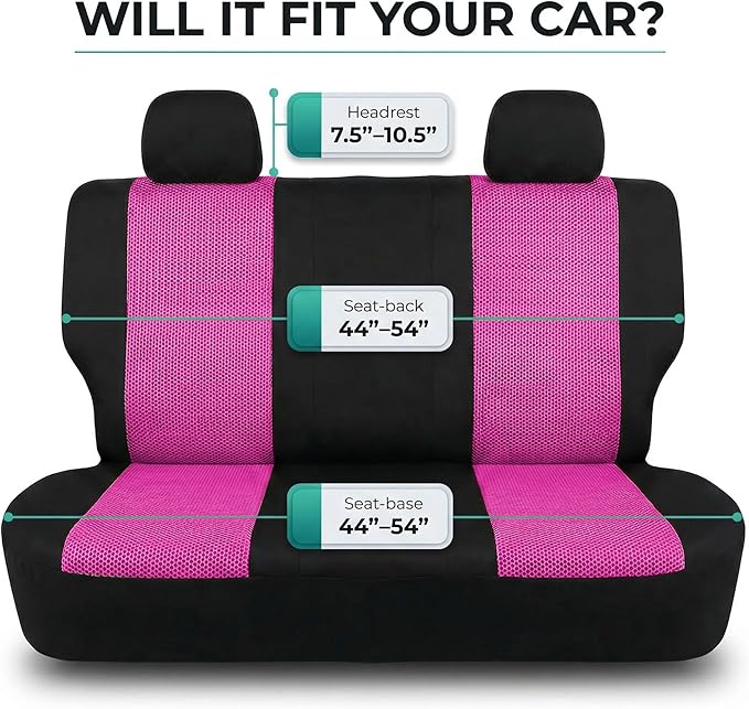 FH Group Automotive Rear Car Seat Covers for SUV, Trucks, Sedan and More - Universal Fit Rear Solid Bench Design Interior Accessories - 3D Mesh Fabric Center Panel - Pink