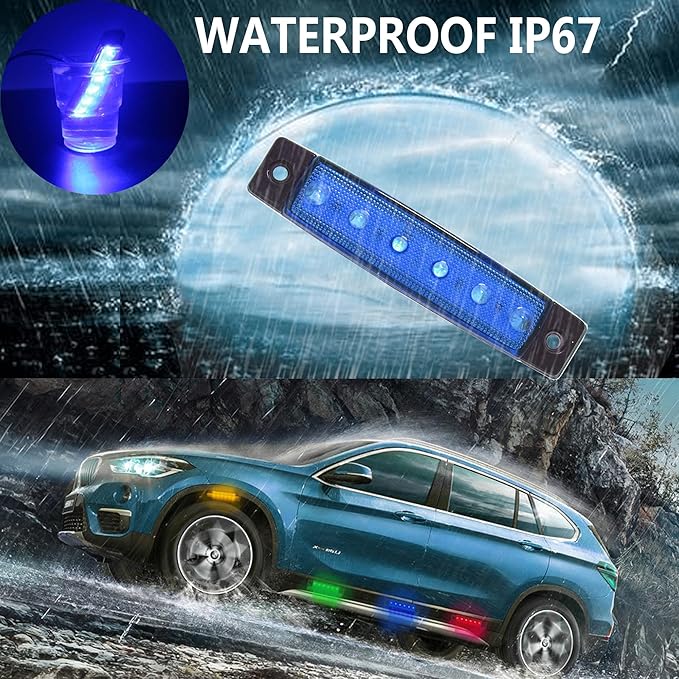 10 Pcs Blue LED Rock Strip Lights,Wheel Well Underglow Lighting Kits,Car Rock Lights Exterior Side Marker Lights for Wrangler Truck Golf Cart RV RV SUV Offroad