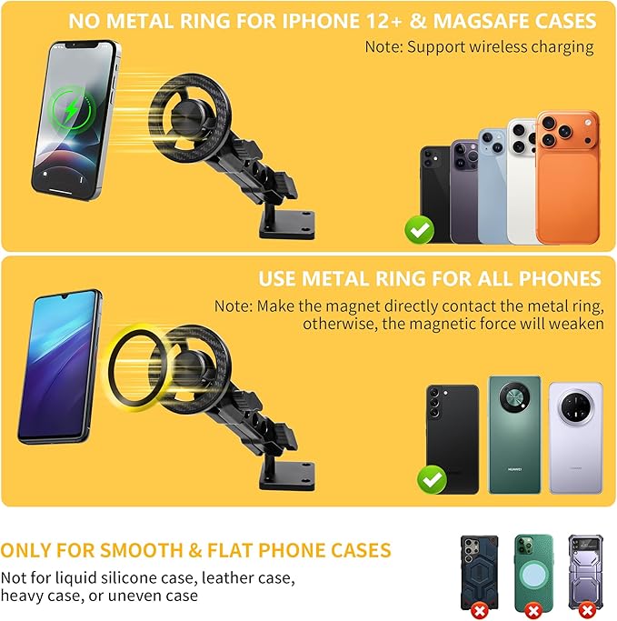 Magnetic Phone Mount Holder for 2024-2026 Jeep Wrangler JL 4XE Gladiator JT, for Magsafe iPhone 12-17 Series Accessories, 360° Adjustable, One-Hand, Off-Road Stable, No Darill Easy to Install