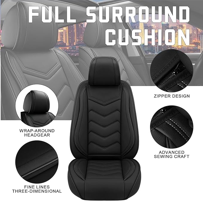 CTDS Car Seat Covers for Honda Civic 2000-2026, Stylish Sport Seat Cover, Premium Nappa Leather Car Seat Cover. Automobile Seat Covers Sets.(Standard 5 Seats/Pure Black)
