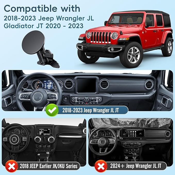Upgraded Vent Magnetic Phone Mount for Jeep Wrangler JL 2018-2023,Gladiator JT 2020-2023 Air Vent Mounting Cell Phone Cradles 360° Rotation 20x Super Strong Magnet Phone Holder Fit for All Smartphone
