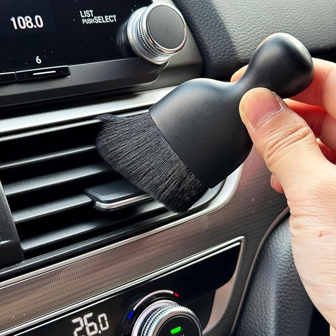 Car Detailing Brush, Soft Bristle Cleaning Brush, Scratch-Free Auto Duster Tool for Dashboard, Air Vents, Leather & Interior Cleaning (Black)