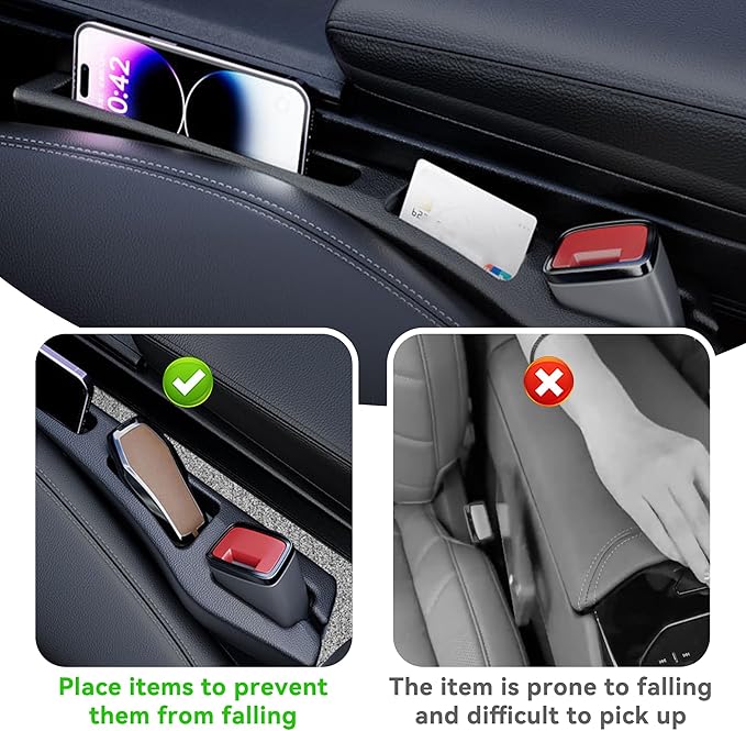 Car Seat Gap Filler Organizer, 2PCS Multifunctional Vehicle Fill Gap Blocker with Storage Slot Between Seat & Console, Anti-Drop Auto Interior Organization, Universal Fit (Black)