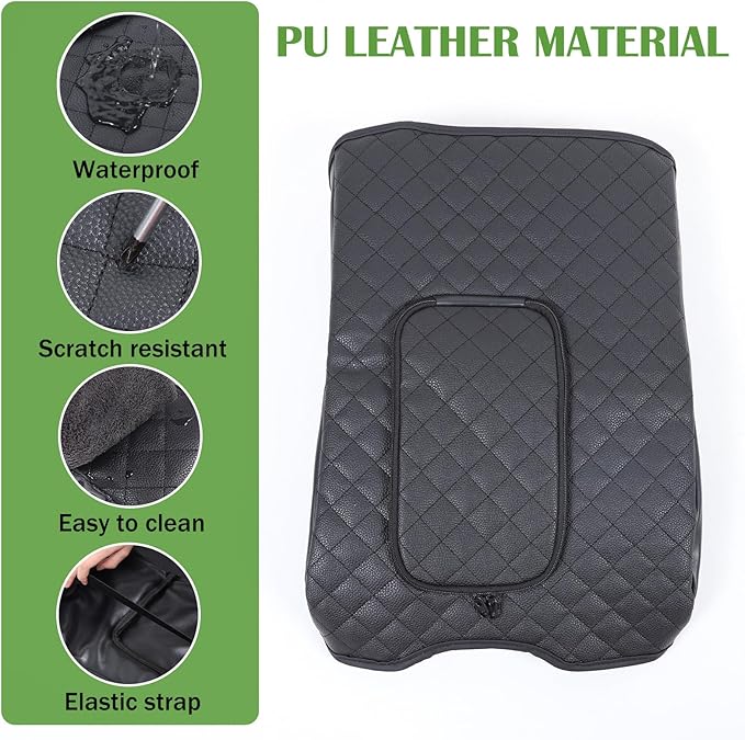 LLKUANG Car Center Console Armrest Cover Pad Fit for Toyota Tundra 2007-2021 Waterproof Leather Seat Armrest Box Cushion Pad Protector (Black-with Zipper)