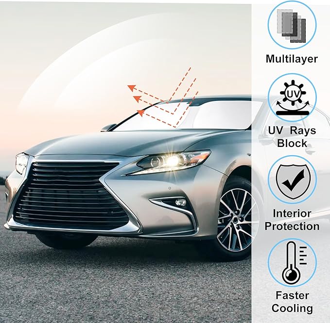 Windshield Sun Shade Custom Fit for 2014-2020 Le xus is Sedan (NOT for Le xus RX, ES) Accessories Foldable Sunshade Sun Blocker Protect Car from Sun Rays & Heat Damage Keep Car Cooler