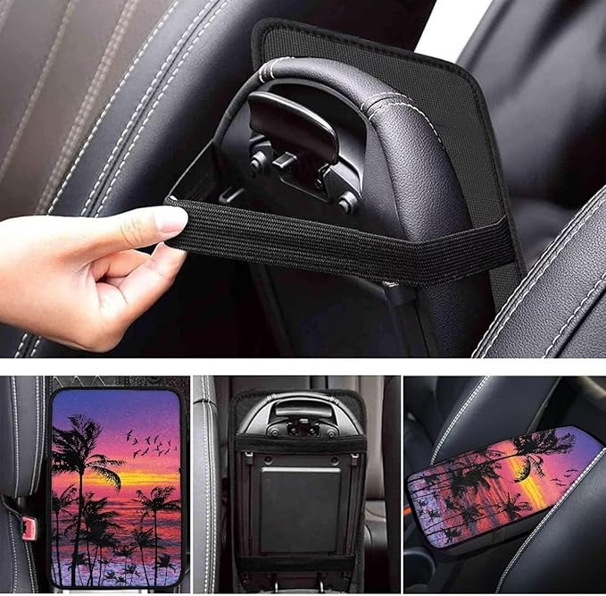 Dreaweet Sunset Palm Tree Print Arm Rest Cover for Car Women Purple Car Center Console Cushion Pad Hawaiian Car Accessories Universal Armrest Cover for SUV Sedan