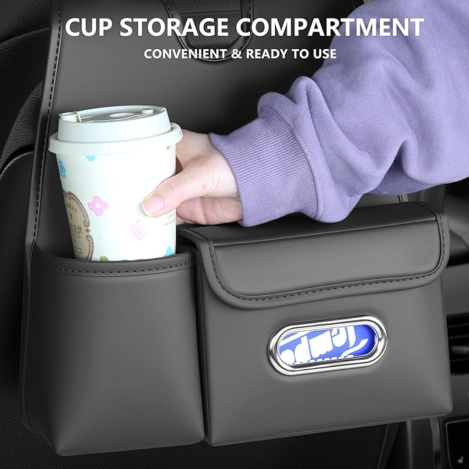 Car Organizer Back Seat, Car Water Cup travel tissue holder Organization Universal car seat back storage sedan SUV compatible vehicle interior accessories Hand-sewn car leather storage bag 1pc