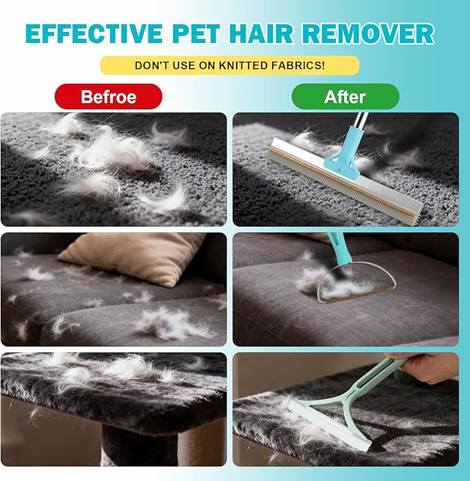 Vivifying Carpet Rake Pet Hair Remover Set, 56” Adjustable Long Handle Plus 2 Handheld Tools, Deep Cleans Pet Hair from Carpets, Rugs, Mats & Upholstery