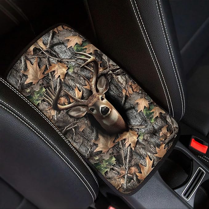 Hunting Deer Print Car Center Console Cover for Men,Soft Armrest Cover Pad for Cars SUV Sedan