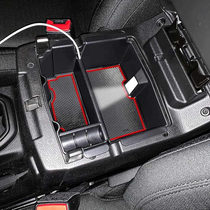 TACOBRO Center Console Organizer Compatible with Jeep Wrangler JL and JLU 2018-2023 2024 2025 Accessories, Gladiator JT Truck 2020 2021 2022-2025 Insert Tray Armrest Storage Box (Not for JK/JKU), Red