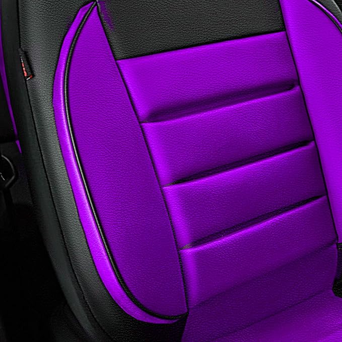 CAR PASS Leather Car Seat Covers Front Seats Only, Universal Fit 3D Foam Support Car Seat Covers for Trucks Vans SUVs Comfortable Automotive Interior Airbag Compatible 2 Pieces (Black Purple