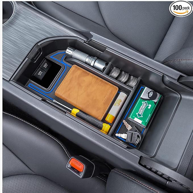 TOPINSTALL Blue Center Console Tray Compatible with 2018-2024 Toyota Camry XLE XSE and 2020-2023 2024 Camry LE SE with Dual USB Ports, Interior Accessories Armrest Console Organizer (Not for 2025)