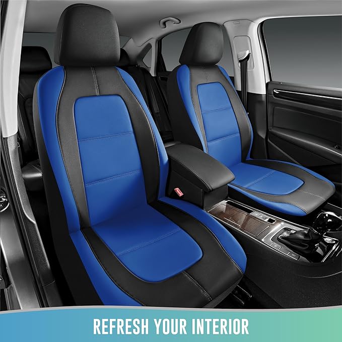 Road Comforts Car Seat Cover, Leather Car Seat Covers, Front Low Back Sport Seat Covers, Airbag Compatible, Universal Fits for Most Cars (Blue)