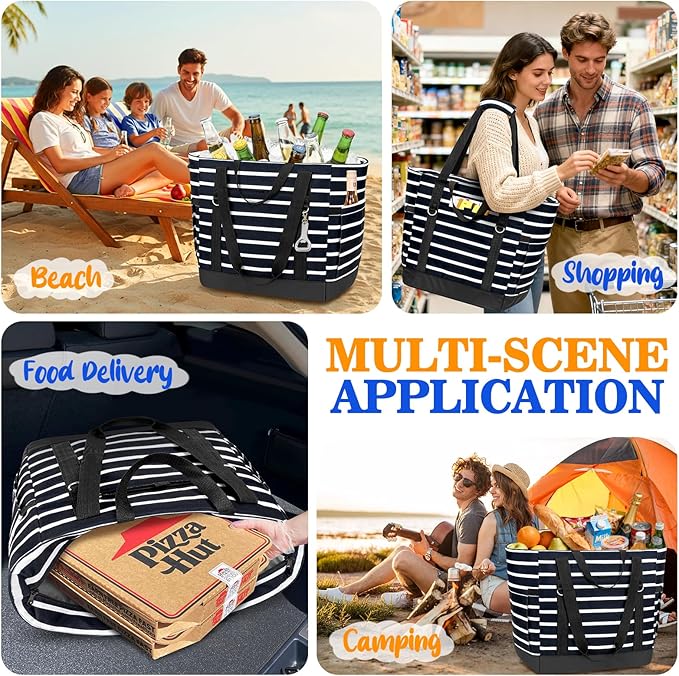 HUANLANG Soft Cooler Bag Insulated for Travel,Large Insulated Grocery Bags with Zippered Top,PEVA Collapsible Food Delivery Cooler Bag for Beach, Travel, Picnics