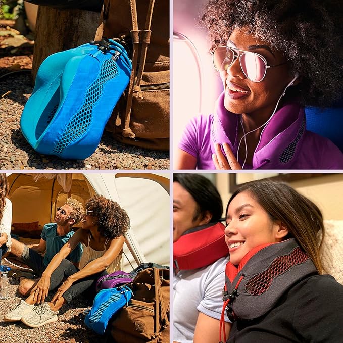 Cabeau Evolution Cool Long Haul Flight Cooling Travel Neck Pillow with Supportive Memory Foam, Airflow Vents, Compact Carrying Case, Purple