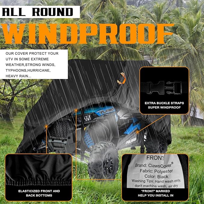 UTV Cover 2 Seater Waterproof Outdoor,Side by Side ATV Covers,Durable Anti-UV All Weather Protection, Compatible with Polaris Ranger RZR Can-am Defender Yamaha Honda Pioneer,115" Lx59 Wx74.8 H