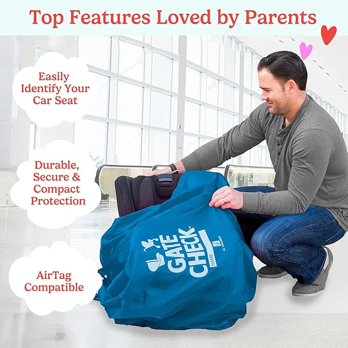 J.L. Childress Gate Check Bag for Single & Some Double Strollers - Travel Bag for Airplane, Fits Most Standard Baby Strollers, Airport Accessories Gate Check, Flying Essentials - Deluxe, Blue