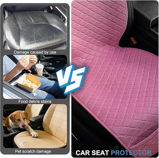Linen Car Seat Covers for Cars, Front Car Seat Cover Protectors with Storage Bags, Anti-Slip & Soft Automotive Seat Cushion Universal Fit for Most Sedan, SUVs, Vehicles (Pink)