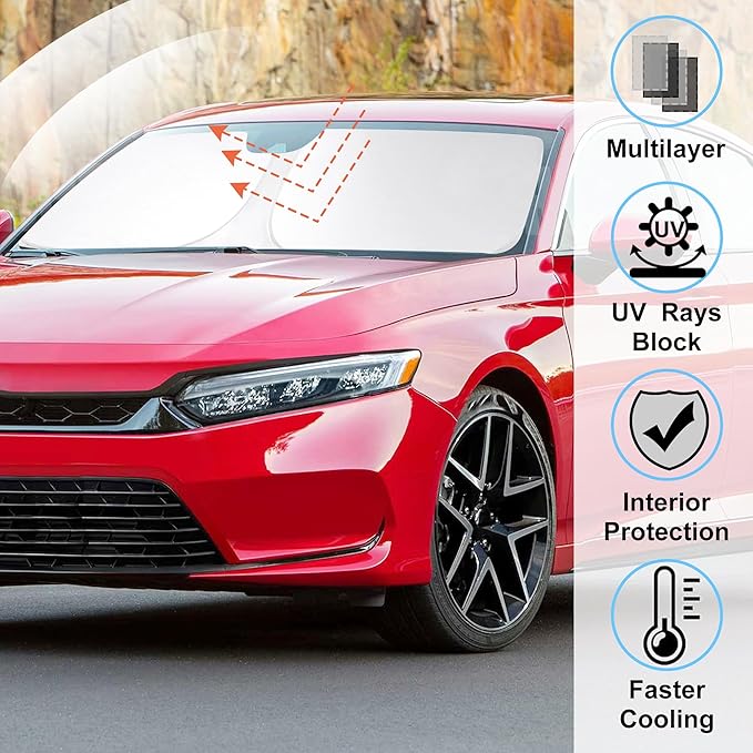 Windshield Sun Shade Custom Fit for 2023 2024 2025 2026 Honda Accord Accessories Foldable Sunshade Sun Blocker Protect Car from Sun Rays & Heat Damage Keep Car Cooler