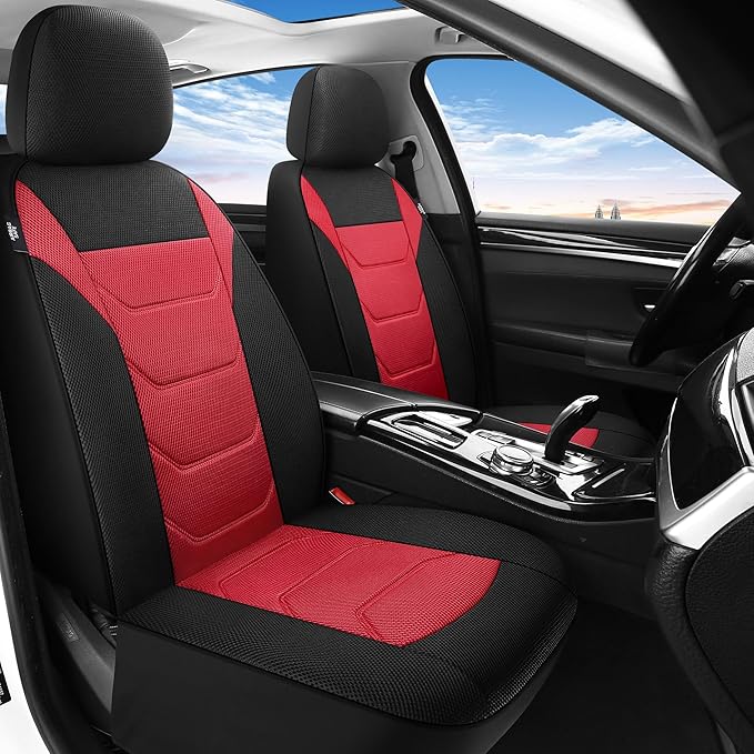 3D Air Mesh Car Seat Cover Full Sets Washable and Breathable Premium Cloth Automotive Vehicle Seat Covers for Cars Interior, Universal Fit for Most Cars, Sedan, Truck, SUV(Black/Red)
