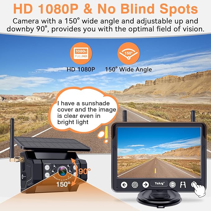 Wireless Backup Camera Magnetic for Truck: 1 Minute Easy Install HD 1080P Rear View Camera Solar - Portable Rechargeable 5 Inch Monitor System for Car Truck SUV RV Trailer Camper Y02