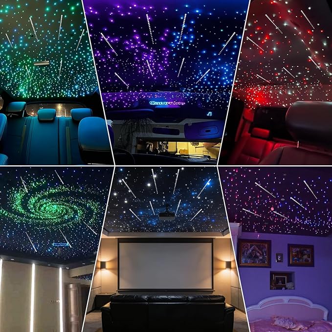 20W RGBW Twinkle Dual-Head APP Fiber Optic Lights, Pure White Meteor Light Kit+800pcs*0.03in(9.8ft/3m) Optical Fiber Star Ceiling Light Kit for Car Headliner Star/Home
