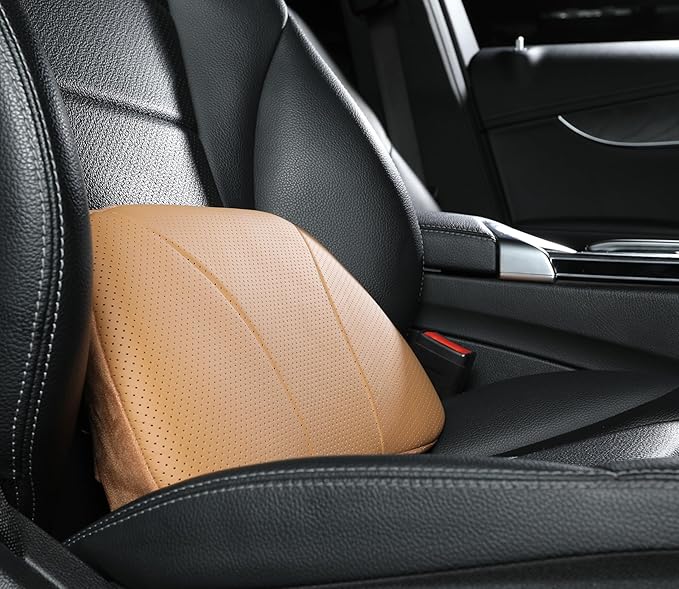 Genuine Leather Lumbar Support Pillow,Back Pain Relief Cushion,fits Tightly Around Waist,Real Cowhide,Memory Foam,fit Car Drive,Office Chair,Rest seat,Improve Posture,Portable,15.5''Lx 8.7''H