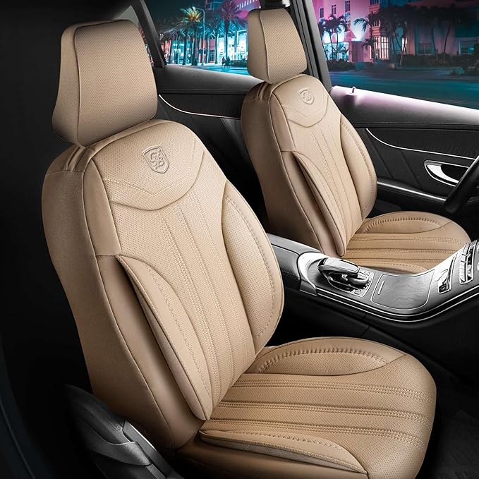 Premium Car Seat Covers Front Seat - Nappa Leather Car Seat Cover for SUV, Cars, Most Pickups, Beige, Car Seat Protector, Car Seat Covers Front Seats, Car Seat Protector