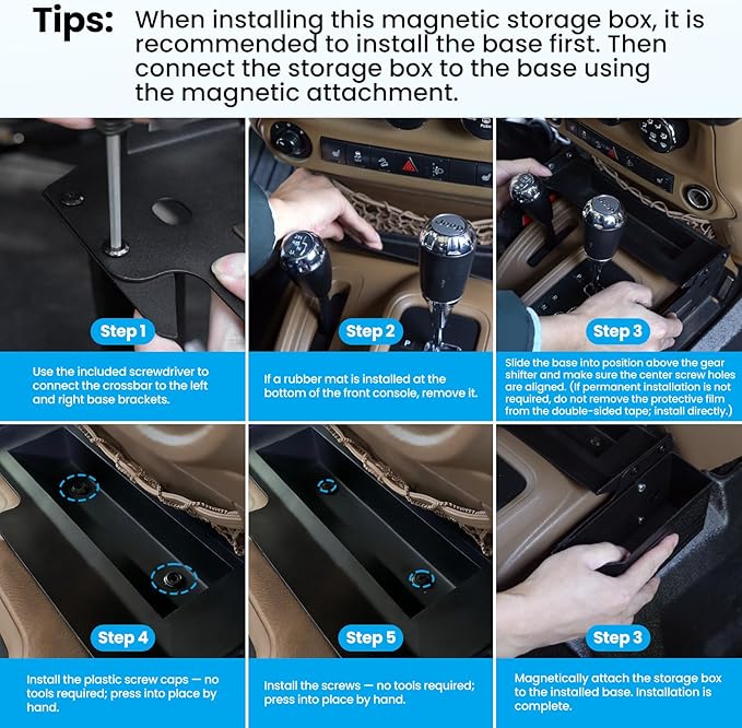 DIAMOOKY Upgraded Metal Magnetic Center Console Organizer for Jeep Wrangler JK JKU 2018 2017 2016 2015 2014 2013 2012 2011 Accessories, Gear Shift Side Storage Box Tray, Integrated (Not for JL/JLU)