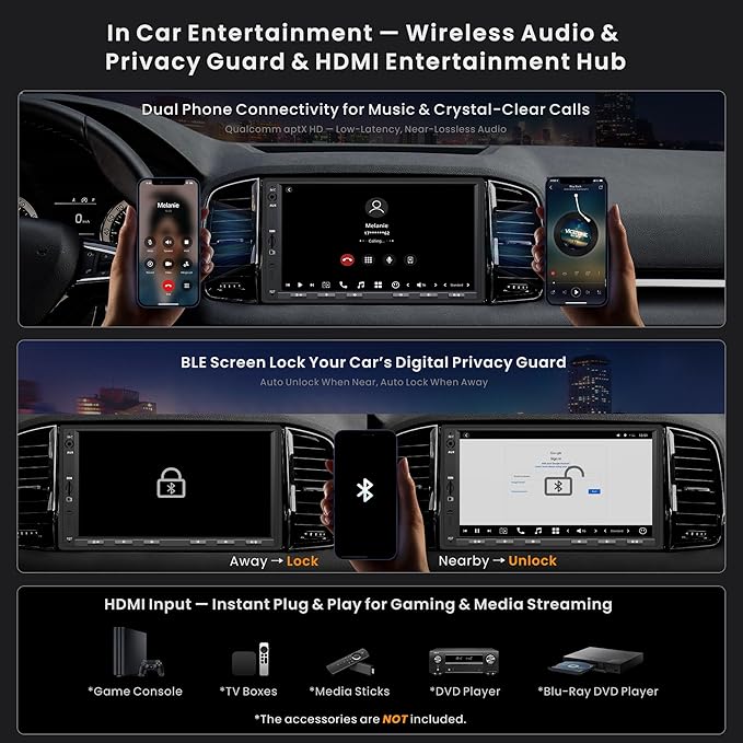 ATOTOZONE X10 9" Double DIN Car Stereo, 8G+128G Android Head Unit, AI Agent, Re-Mote Wake, Golden Hour Alert, AI Vision, 7.1.2-Ch Audio, Hi-Volt RCA, HDMI in, ADS Protocol,4G LTE, Wireless CP & AA