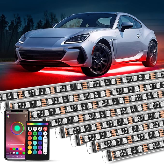 Nilight 8Pcs Aluminum Underglow Neon Accent Strip Lights 396 LEDs RGB Door Assist Multi Color DIY Sound Active Function Music Mode with APP and Remote Control Underbody Light Strips for Car Truck RV