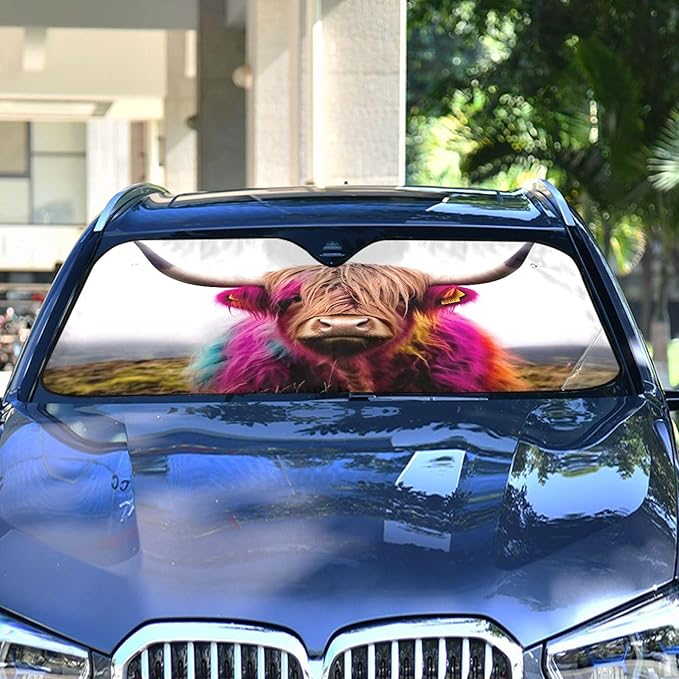 xigua Highland Cow Car Windshield Sunshade Foldable Front Window Sun Visor Protector for Car,SUV,Truck - Keep Vehicle Cool,55 x 27.6 Inch