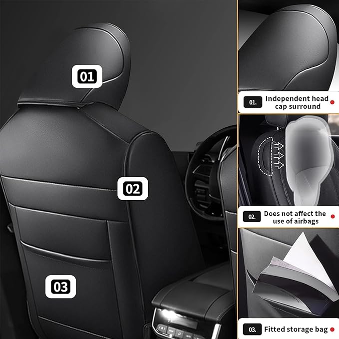 AOMSAZTO Custom Fit Seat Covers for Toyota Highlander 2020 2021 2022 2023 2024 2025 2026- (Three-Rows 8 Seats,Second Row 40/60 Split) Faux Leather Black
