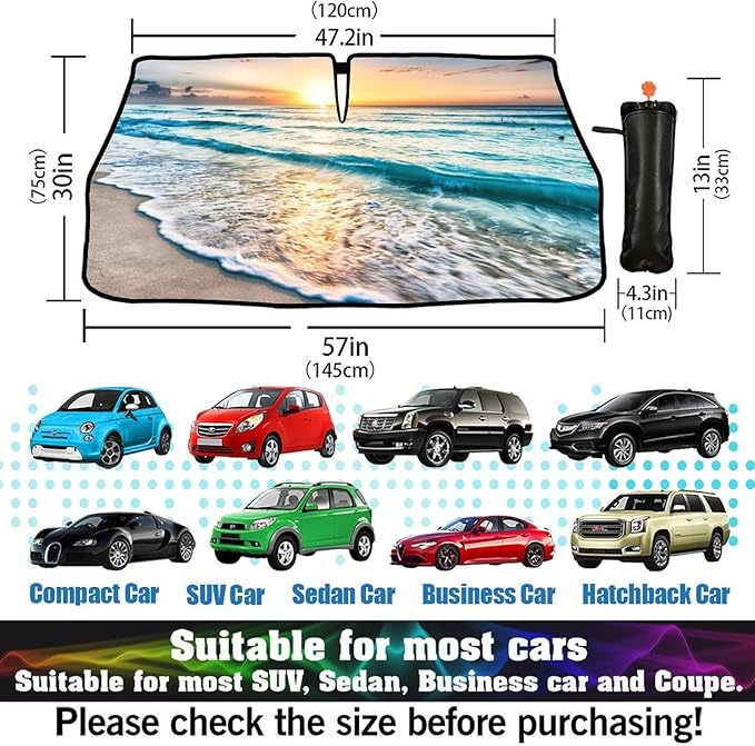 Socira Beach Sun Shade Car Windshield Umbrella Beach Sunshade for Window Shades Windshield Sun Shade Umbrella Beach Car Accessories Fits Most Trucks & SUVs 57'' x 30''