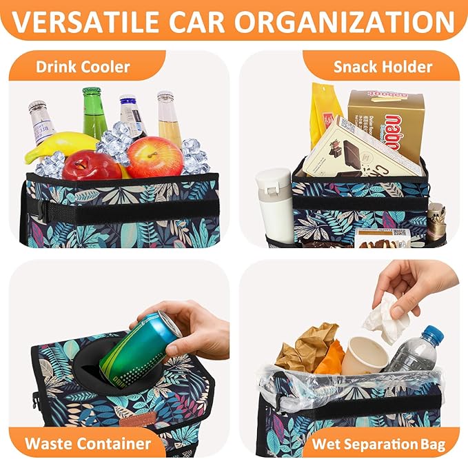Vankor Car Trash Can for Car Cute, Bag Bin Hanging Waterproof Automotive Garbage Cans Leak Proof Vehicle Trash Can Colorful Leaves