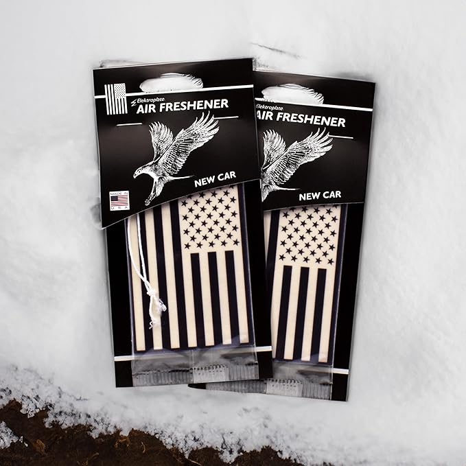 Elektroplate Inverted Black and White American Flag Automotive Air Fresheners for Vehicles | New Car Scent (6-Pack) | Made in the USA
