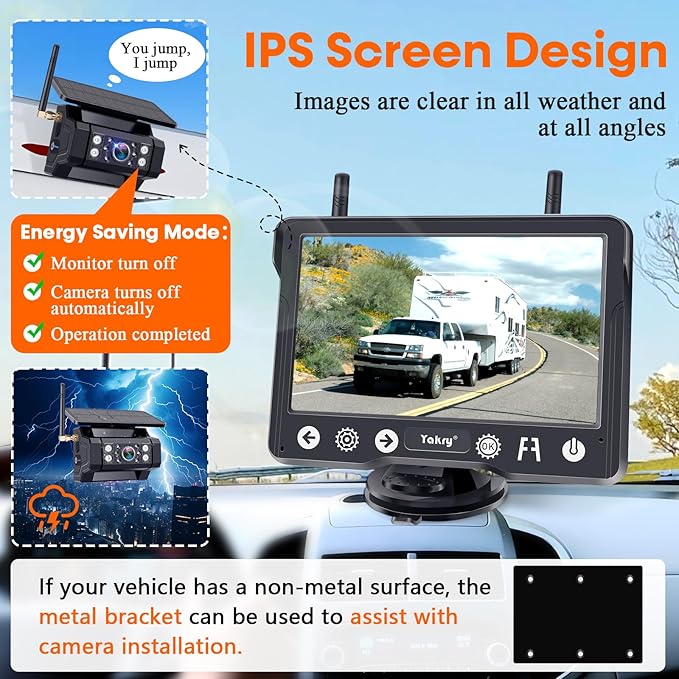 Wireless Backup Camera Magnetic for Truck: 1 Minute Easy Install HD 1080P Rear View Camera Solar - Portable Rechargeable 5 Inch Monitor System for Car Truck SUV RV Trailer Camper Y02