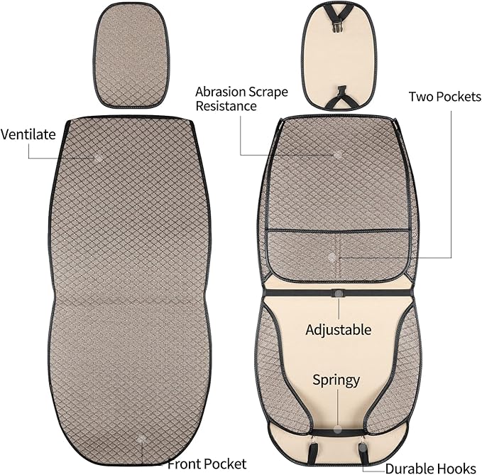Luxury Full Coverage Car Seat Covers, Premium Breathable 3D Diamond Pattern Fabric, All-Season Automotive Interior Seat Protectors, Universal Fit for Sedan SUV Truck (2 Fronts Beige)