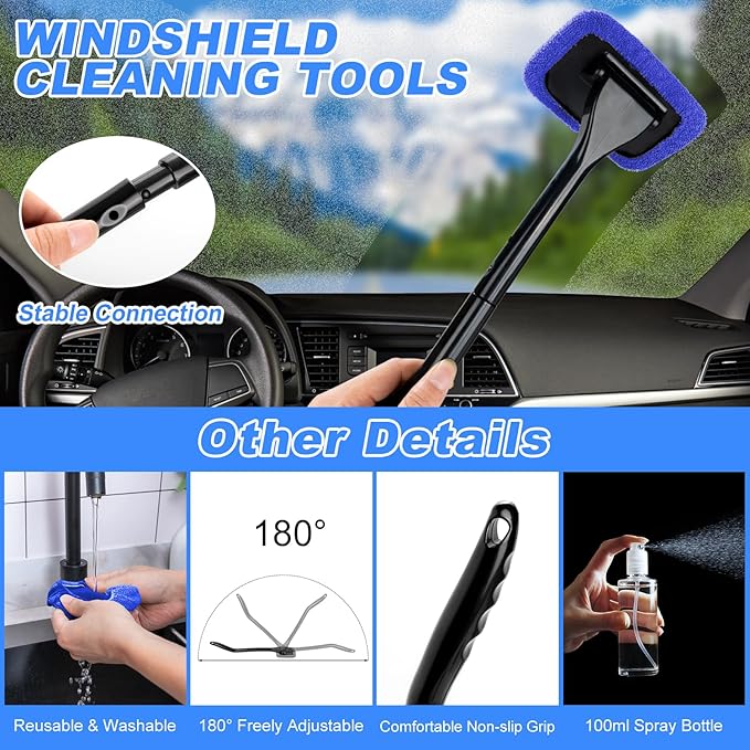 AUTODECO Car Cleaning Kit, Car Vacuum Interior Detailing Cleaner Kit with High Power Handheld Vacuum, Brush Set, Windshield Tool, Duster, Towels, Complete Car Care Tools for Women (Blue)