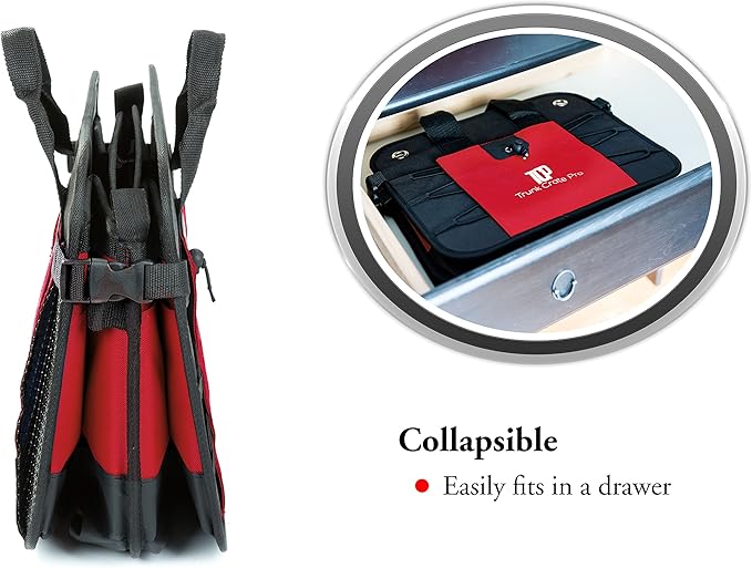 TRUNKCRATEPRO Save 15 per cent off bundle of 2 Collapsible Multi-Compartment Trunk Organizer Multi-Compartment storage for men and women (Black and Red)